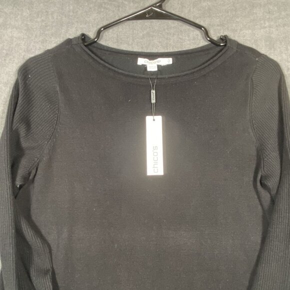 Chicos Black Sweater Dress With Pockets Button Rayon/Nylon Womens Size 0 U.S. S - Picture 3 of 11